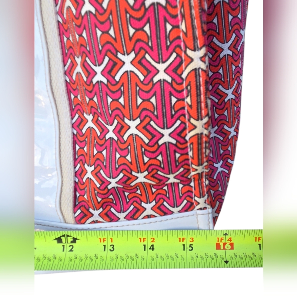 Tory Burch - Large Ella Printed Tote Bag Pink Orange Logo Nylon Patent Trim - Picture 13 of 15